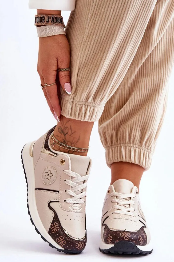 Damskie Boto Modne Skórzane Buty Sportowe Beżowo-Brązowe Rachel