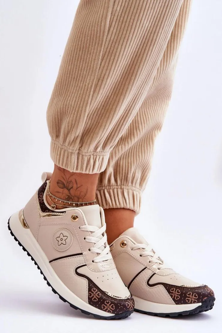 Damskie Boto Modne Skórzane Buty Sportowe Beżowo-Brązowe Rachel