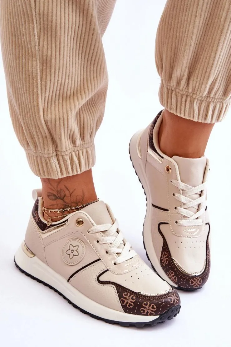 Damskie Boto Modne Skórzane Buty Sportowe Beżowo-Brązowe Rachel