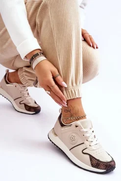 Damskie Boto Modne Skórzane Buty Sportowe Beżowo-Brązowe Rachel