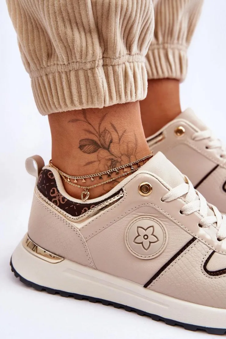 Damskie Boto Modne Skórzane Buty Sportowe Beżowo-Brązowe Rachel