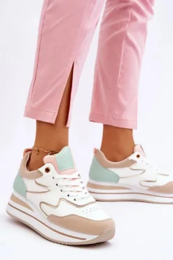 Damskie Boto Modne Skórzane Buty Sportowe Biało-Beżowe Roen