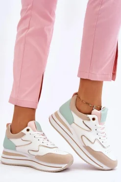 Damskie Boto Modne Skórzane Buty Sportowe Biało-Beżowe Roen