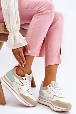 Damskie Boto Modne Skórzane Buty Sportowe Biało-Beżowe Roen