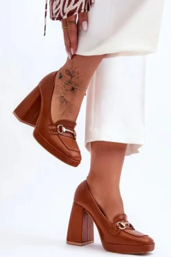 Outlet Boto Modne Skórzane Czółenka Camel Rouse