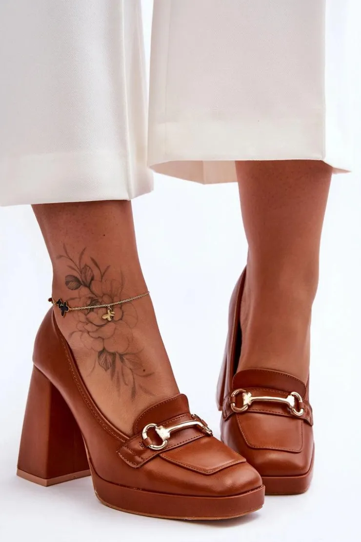 Outlet Boto Modne Skórzane Czółenka Camel Rouse