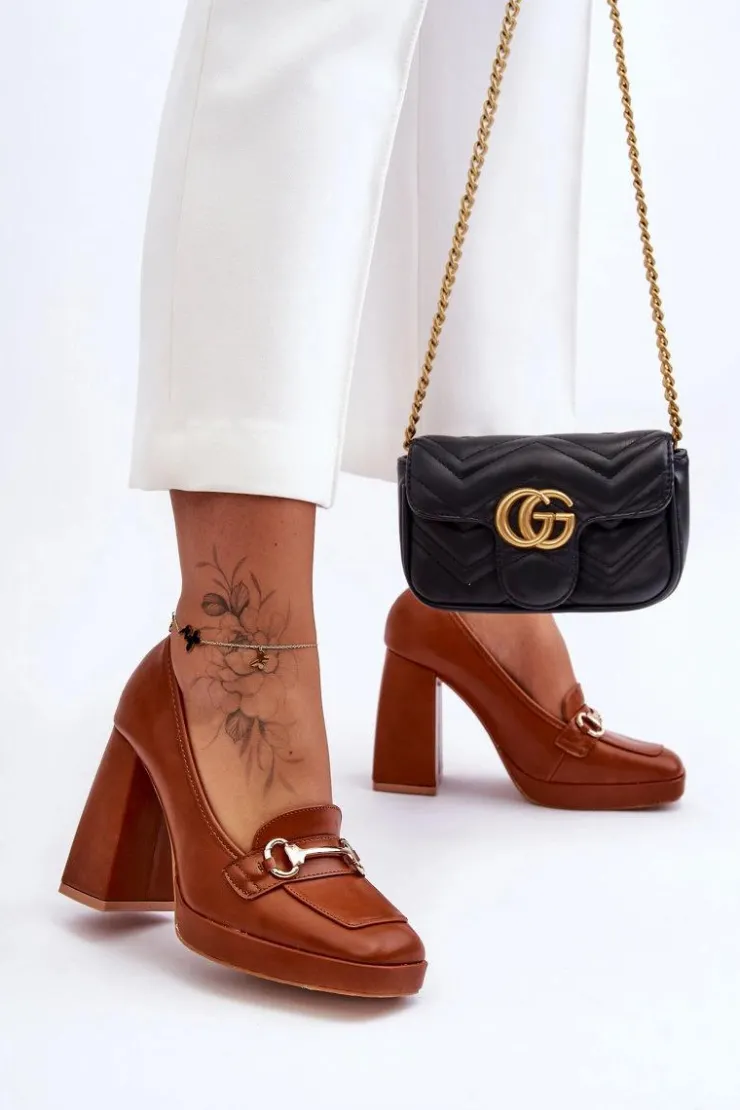 Outlet Boto Modne Skórzane Czółenka Camel Rouse