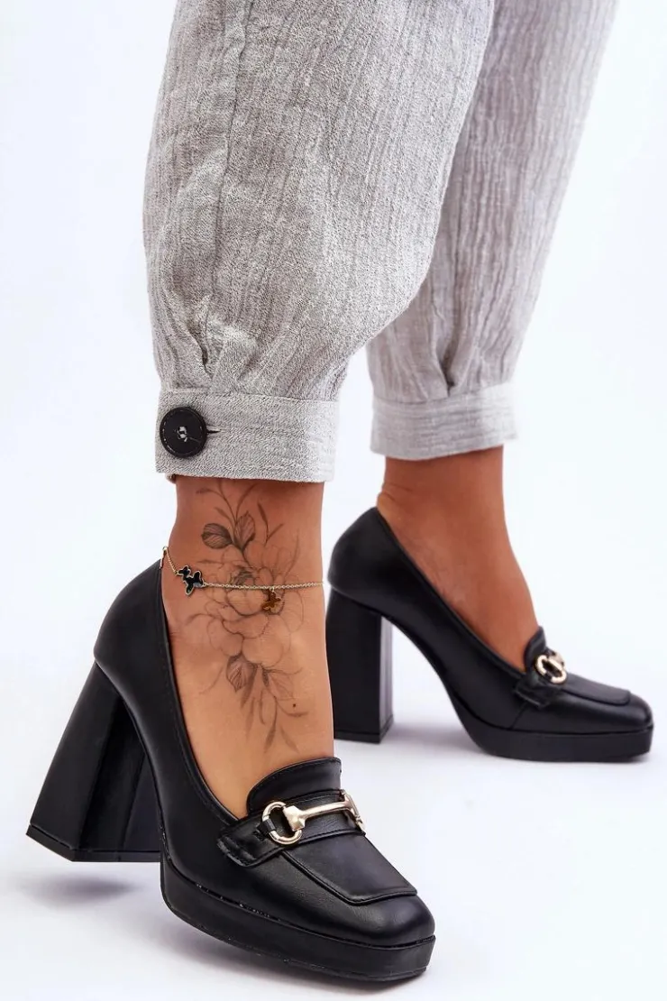 Boto Czółenka Na Platformie|Czółenka Na Słupku*Modne Skórzane Czółenka Czarne Rouse