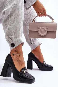 Boto Czółenka Na Platformie|Czółenka Na Słupku*Modne Skórzane Czółenka Czarne Rouse