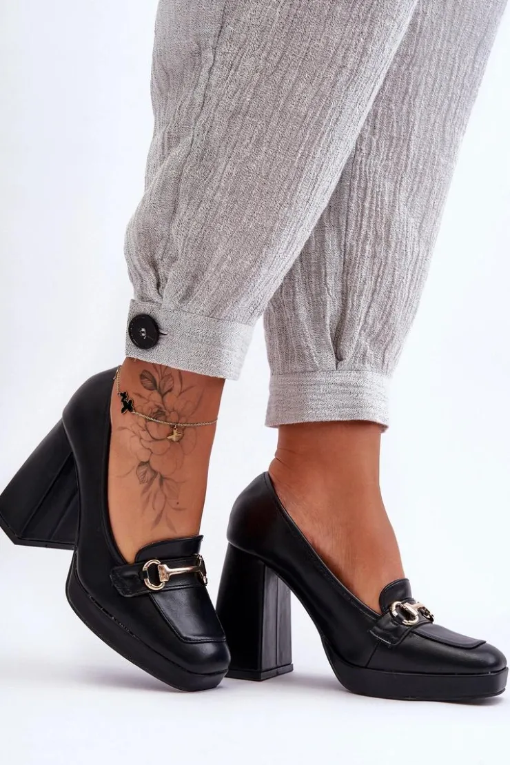 Boto Czółenka Na Platformie|Czółenka Na Słupku*Modne Skórzane Czółenka Czarne Rouse