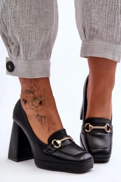 Boto Czółenka Na Platformie|Czółenka Na Słupku*Modne Skórzane Czółenka Czarne Rouse