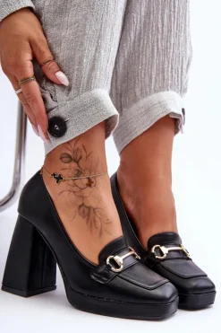 Boto Czółenka Na Platformie|Czółenka Na Słupku*Modne Skórzane Czółenka Czarne Rouse