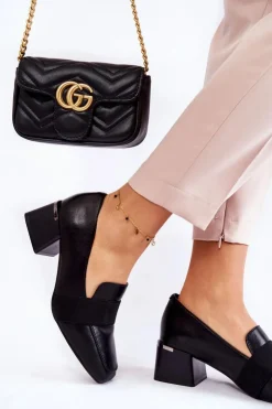 Boto Czółenka Na Słupku|Czółenka Klasyczne*Modne Skórzane Czółenka La.Fi 230033B-PU Czarne