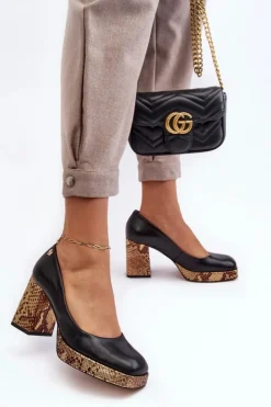 Laura Messi Czółenka Na Platformie|Czółenka Na Słupku*Modne Skórzane Czółenka 2599 Czarne Czarny