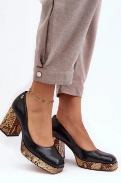 Laura Messi Czółenka Na Platformie|Czółenka Na Słupku*Modne Skórzane Czółenka 2599 Czarne Czarny