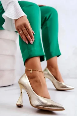 Boto Czółenka Klasyczne*Modne Skórzane Czółenka Lewski Shoes 3181 Złote