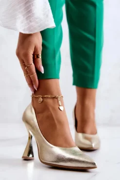 Boto Czółenka Klasyczne*Modne Skórzane Czółenka Lewski Shoes 3181 Złote