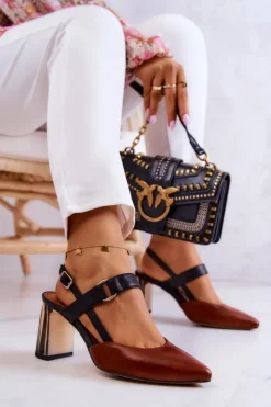 Damskie Maciejka Modne Skórzane Czółenka 05498-29 Brązowo-Czarne