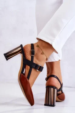 Damskie Maciejka Modne Skórzane Czółenka 05498-29 Brązowo-Czarne