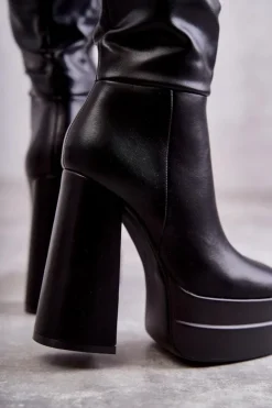 Boto Kozaki Wiosenne|Kozaki Przed Kolano*Modne Skórzane Kozaki Na Masywnym Obcasie Czarne Meggie