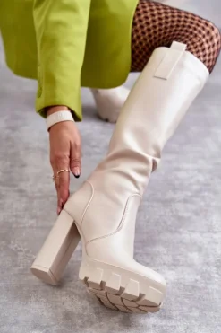 Boto Kozaki Wiosenne|Kozaki Przed Kolano*Modne Skórzane Kozaki Na Platformie Beżowe Isabell