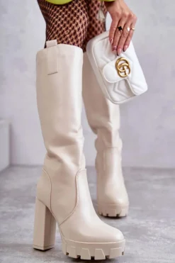 Boto Kozaki Wiosenne|Kozaki Przed Kolano*Modne Skórzane Kozaki Na Platformie Beżowe Isabell