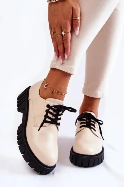 Boto Półbuty Lakierowane*Modne Skórzane Półbuty La.Fi 210013BE-PU Beżowe