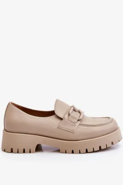 Damskie Boto Modne Skórzane Półbuty Loafery Beżowe Lemar Rayhan