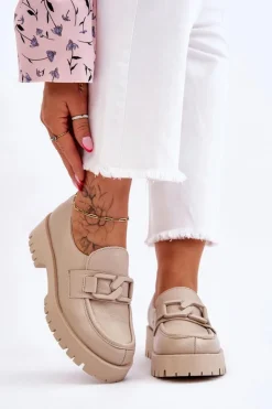 Damskie Boto Modne Skórzane Półbuty Loafery Beżowe Lemar Rayhan