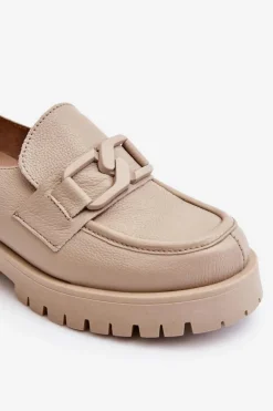 Damskie Boto Modne Skórzane Półbuty Loafery Beżowe Lemar Rayhan