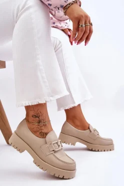 Damskie Boto Modne Skórzane Półbuty Loafery Beżowe Lemar Rayhan