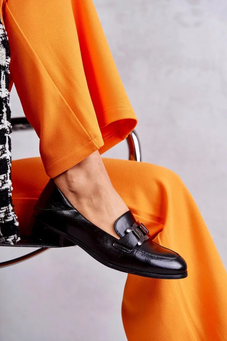 Outlet Buty damskie Vinceza Modne Skórzane Półbuty Loafery Czarne Trine