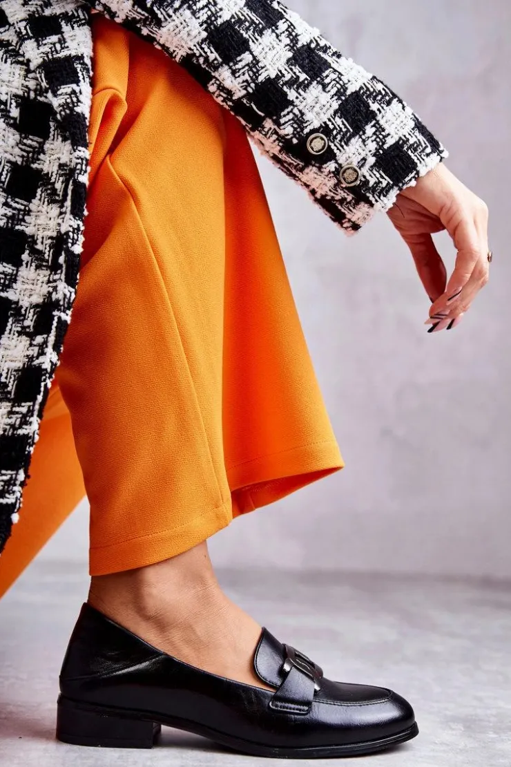 Outlet Buty damskie Vinceza Modne Skórzane Półbuty Loafery Czarne Trine