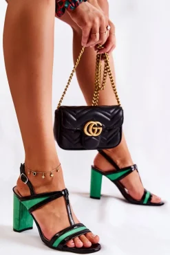 Damskie Boto Modne Skórzane Sandałki Na Słupku Zielone Passion