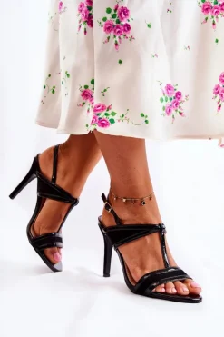 Outlet Boto Modne Skórzane Sandałki Na Szpilce Czarne Havanna