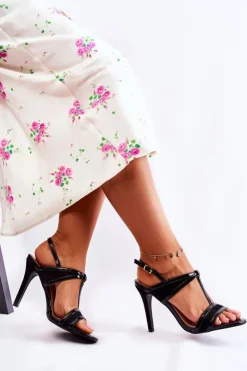 Outlet Boto Modne Skórzane Sandałki Na Szpilce Czarne Havanna