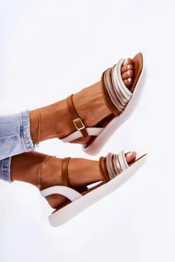 Sale Maciejka Modne Skórzane Sandały Damskie 05561-11 Białe