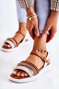 Sale Maciejka Modne Skórzane Sandały Damskie 05561-11 Białe