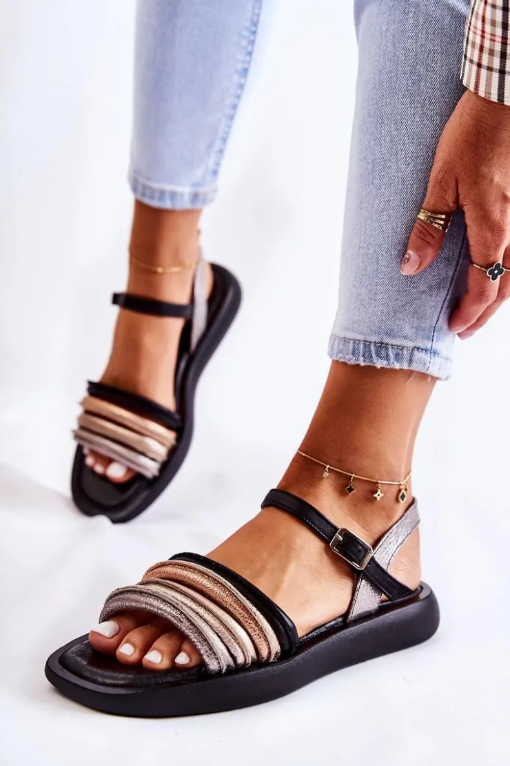 Maciejka Modne Skórzane Sandały Damskie 05561-01 Czarne