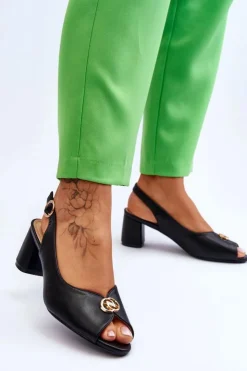 Evento Sandały Na Obcasie*Modne Skórzane Sandały Na Obcasie Czarne Hette Czarny