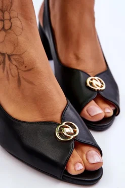 Evento Sandały Na Obcasie*Modne Skórzane Sandały Na Obcasie Czarne Hette Czarny