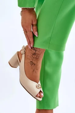 Evento Sandały Na Obcasie*Modne Skórzane Sandały Na Obcasie Beżowe Hette Beżowy