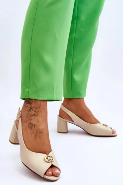 Evento Sandały Na Obcasie*Modne Skórzane Sandały Na Obcasie Beżowe Hette Beżowy