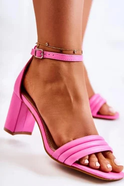 Boto Sandały Na Obcasie*Modne Skórzane Sandały Na Słupku Różowe Juline