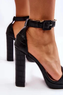 Boto Sandały Na Obcasie*Modne Skórzane Sandały Na Wysokim Słupku Czarne Perfection