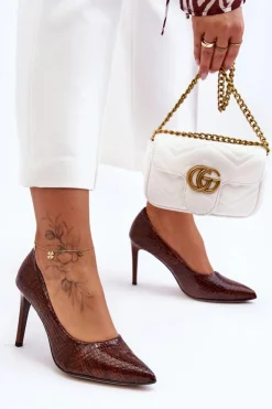 Damskie Boto Modne Skórzane Szpilki Lewski Shoes 2659 Brązowe