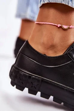 Damskie Big Star Shoes Modne Skórzane Trampki Big Star KK274143 Czarne