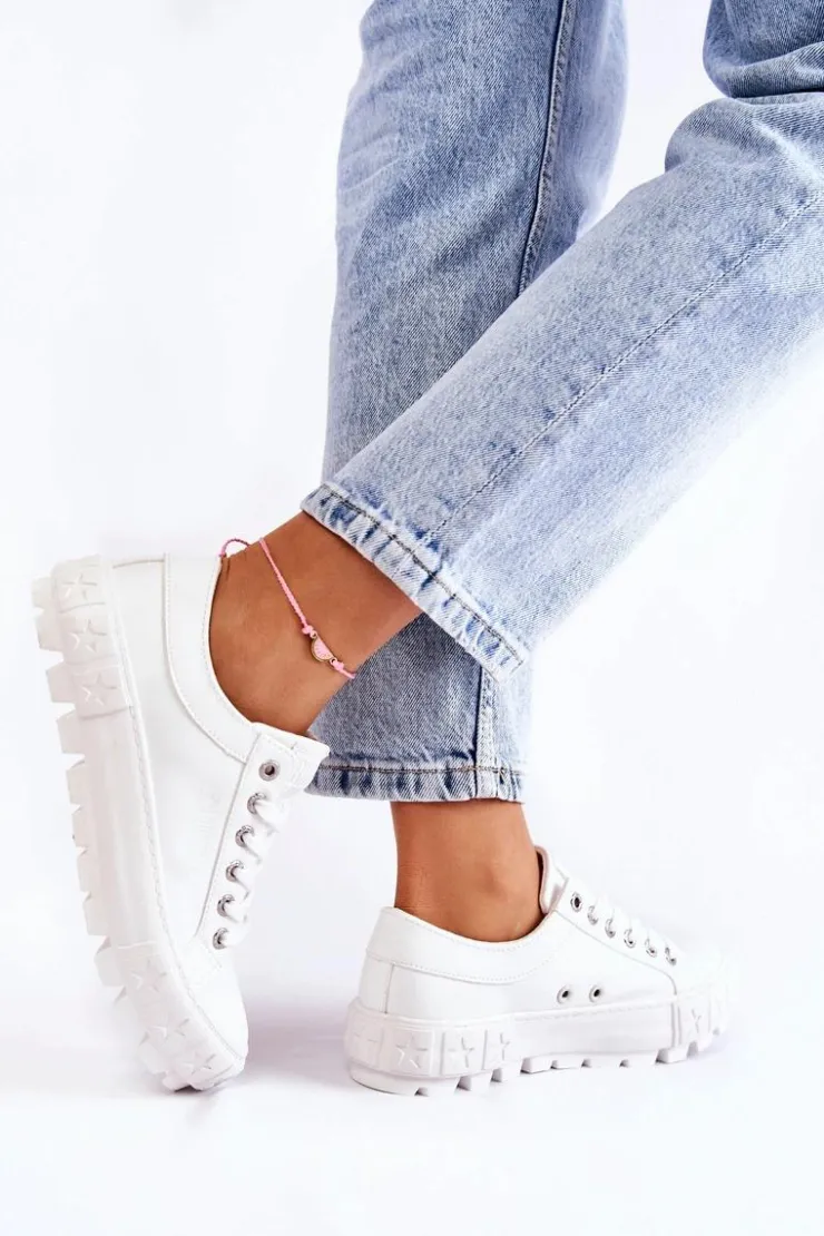 Big Star Shoes Trampki Damskie Big Star|Trampki Damskie Niskie*Modne Skórzane Trampki Big Star KK274142 Białe