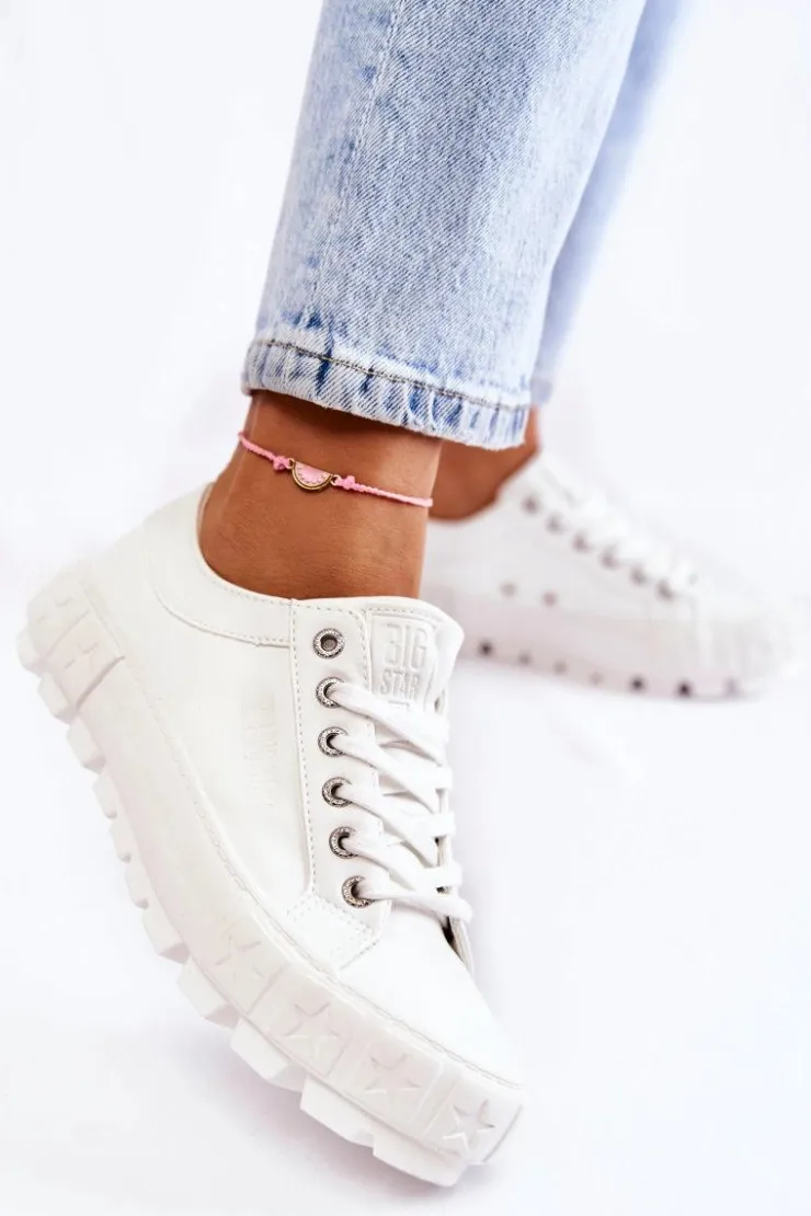 Big Star Shoes Trampki Damskie Big Star|Trampki Damskie Niskie*Modne Skórzane Trampki Big Star KK274142 Białe