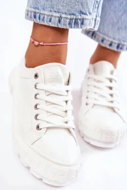 Big Star Shoes Trampki Damskie Big Star|Trampki Damskie Niskie*Modne Skórzane Trampki Big Star KK274142 Białe